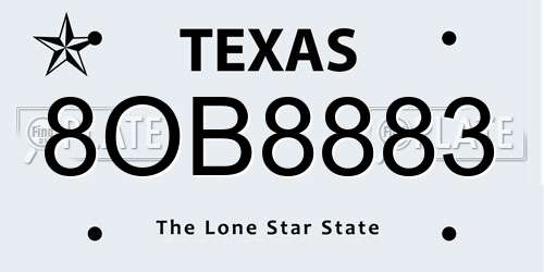 8OB8883 Texas License Plate