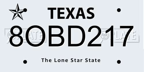 8OBD217 Texas License Plate