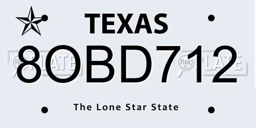 8OBD712 Texas License Plate