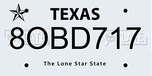 8OBD717 Texas License Plate