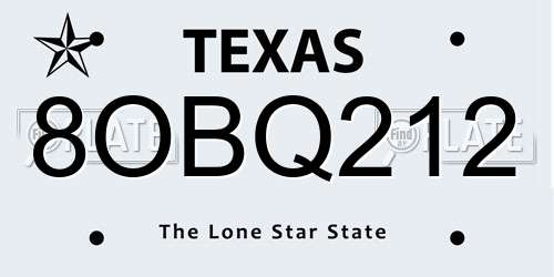 8OBQ212 Texas License Plate