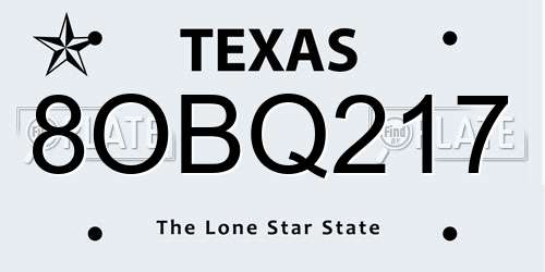 8OBQ217 Texas License Plate