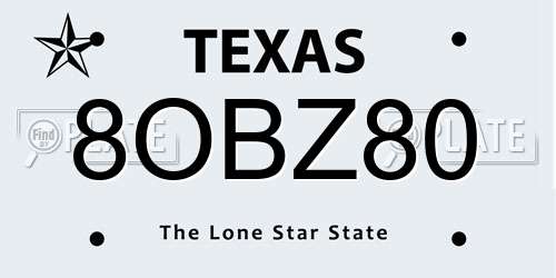 8OBZ80 Texas License Plate