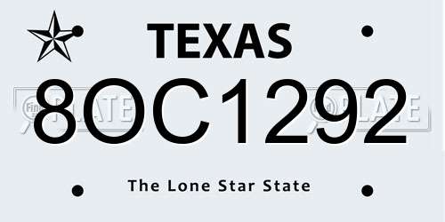 8OC1292 Texas License Plate