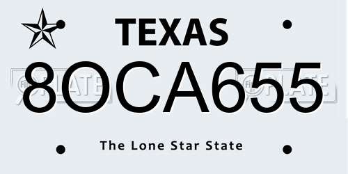 8OCA655 Texas License Plate