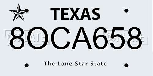 8OCA658 Texas License Plate
