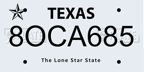8OCA685 Texas License Plate