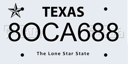 8OCA688 Texas License Plate