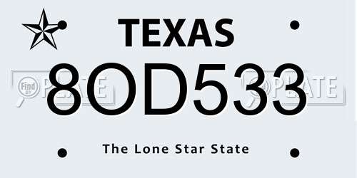 8OD533 Texas License Plate