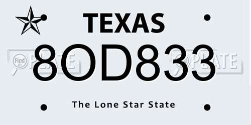 8OD833 Texas License Plate