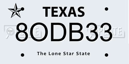 8ODB33 Texas License Plate