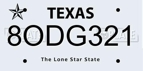 8ODG321 Texas License Plate