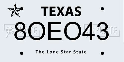 8OEO43 Texas License Plate