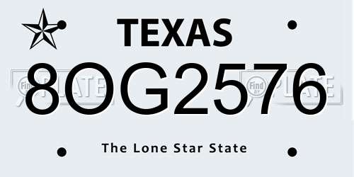 8OG2576 Texas License Plate