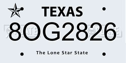 8OG2826 Texas License Plate