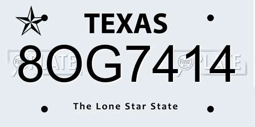 8OG7414 Texas License Plate