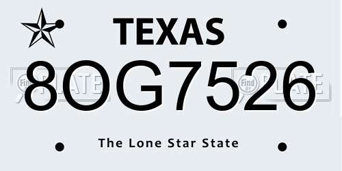 8OG7526 Texas License Plate