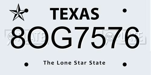 8OG7576 Texas License Plate