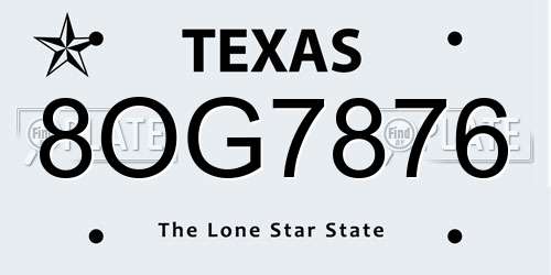 8OG7876 Texas License Plate