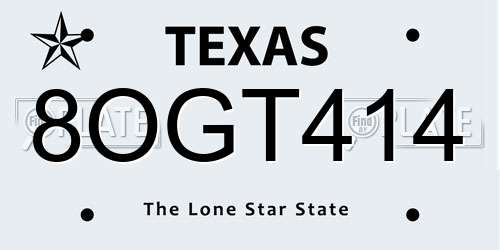 8OGT414 Texas License Plate