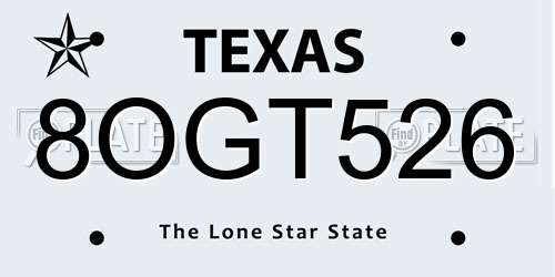 8OGT526 Texas License Plate