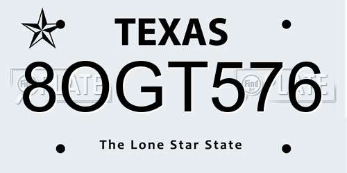 8OGT576 Texas License Plate