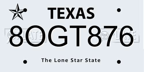 8OGT876 Texas License Plate