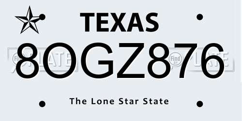 8OGZ876 Texas License Plate