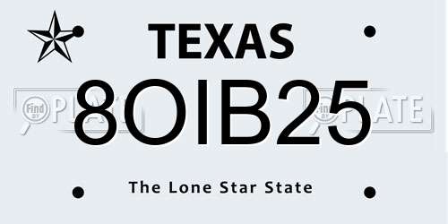 8OIB25 Texas License Plate