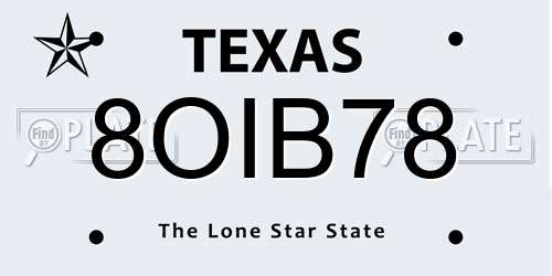 8OIB78 Texas License Plate
