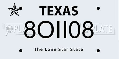 8OII08 Texas License Plate