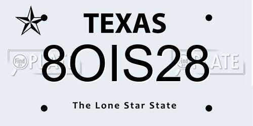 8OIS28 Texas License Plate
