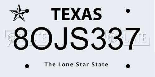8OJS337 Texas License Plate