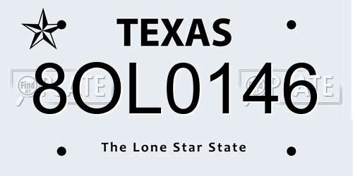 8OL0146 Texas License Plate