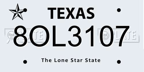 8OL3107 Texas License Plate