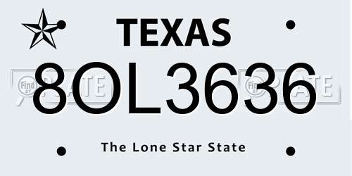 8OL3636 Texas License Plate