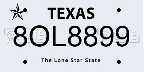 8OL8899 Texas License Plate