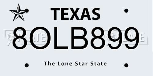 8OLB899 Texas License Plate