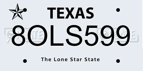 8OLS599 Texas License Plate