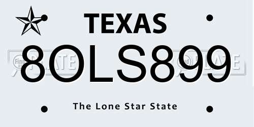 8OLS899 Texas License Plate