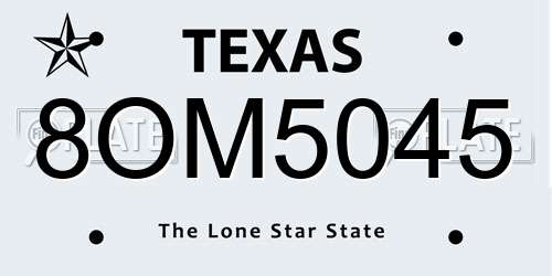 8OM5045 Texas License Plate