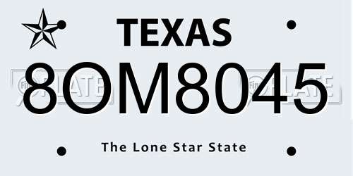 8OM8045 Texas License Plate