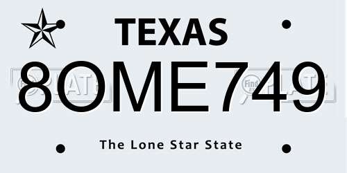 8OME749 Texas License Plate