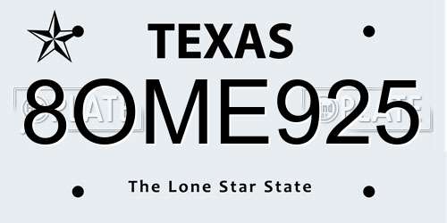 8OME925 Texas License Plate