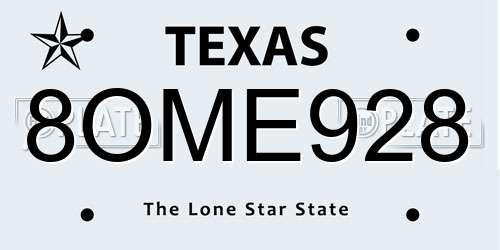 8OME928 Texas License Plate