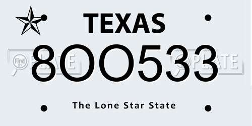8OO533 Texas License Plate