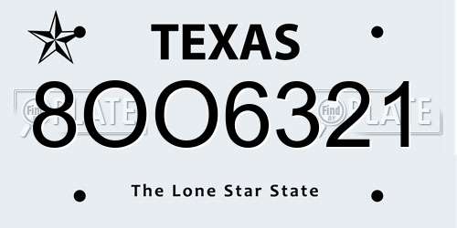 8OO6321 Texas License Plate