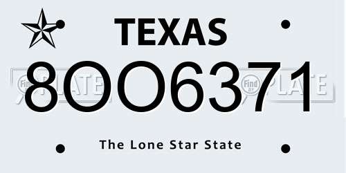 8OO6371 Texas License Plate