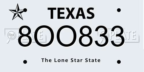 8OO833 Texas License Plate