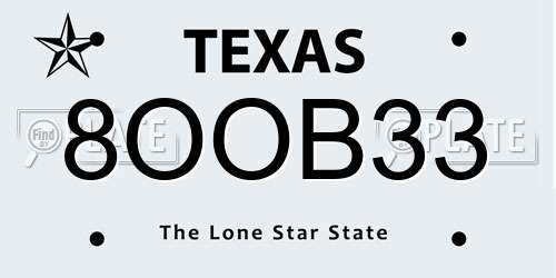 8OOB33 Texas License Plate